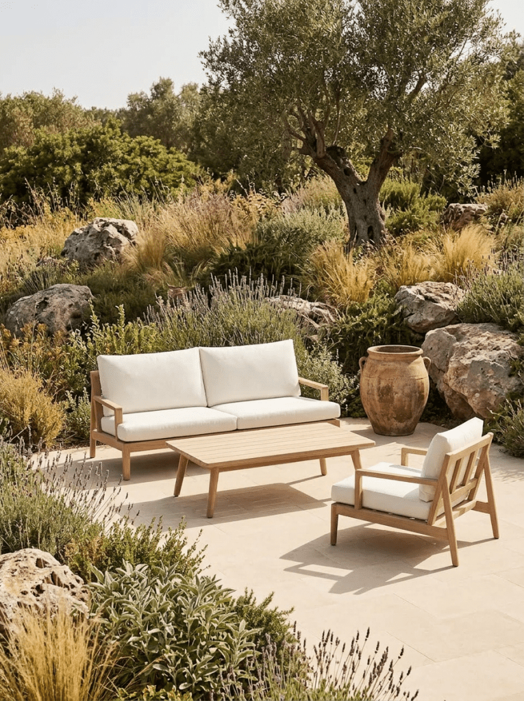 Quebec Outdoor Sofa and coffee table, chair – white