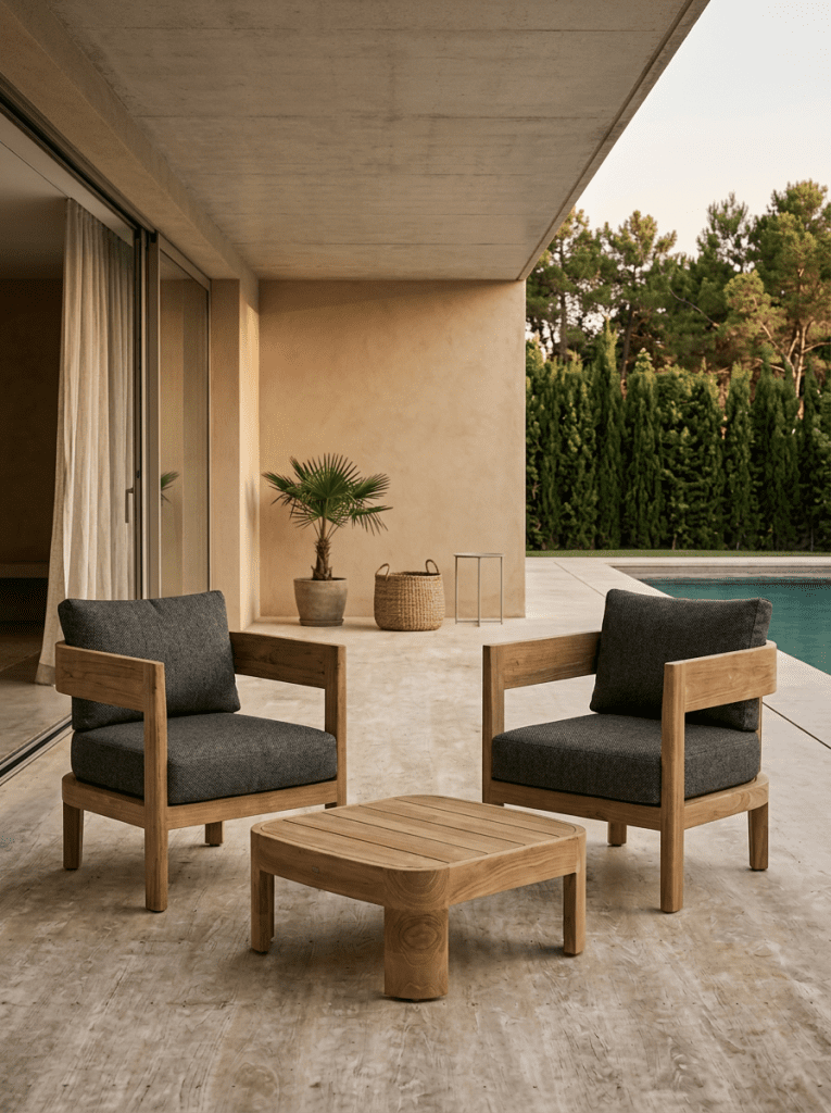Tadoussac Chairs, coffee table – dark grey