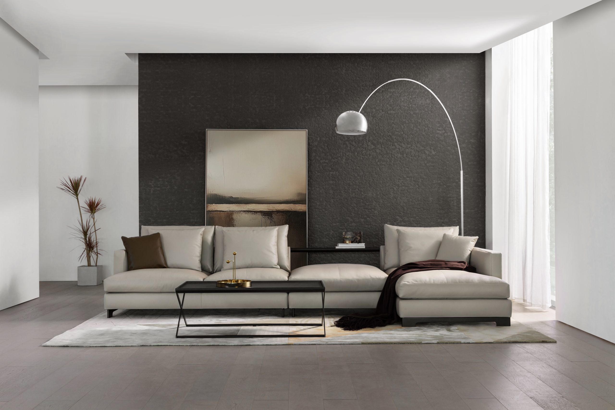 Crescent Sofa White Leather
